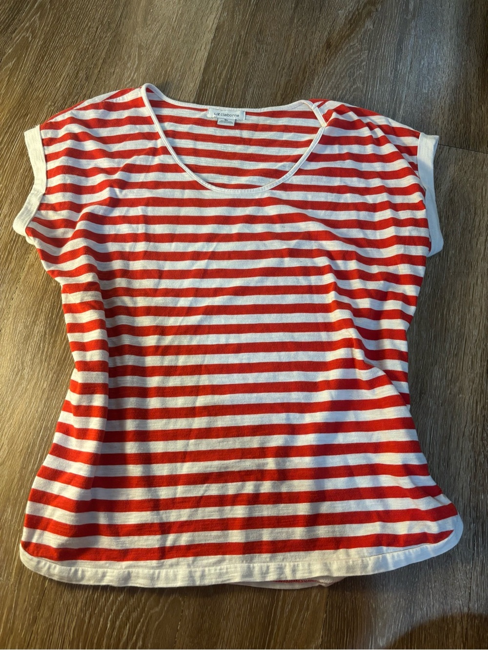 Red & White Striped Scoop Neck Tee